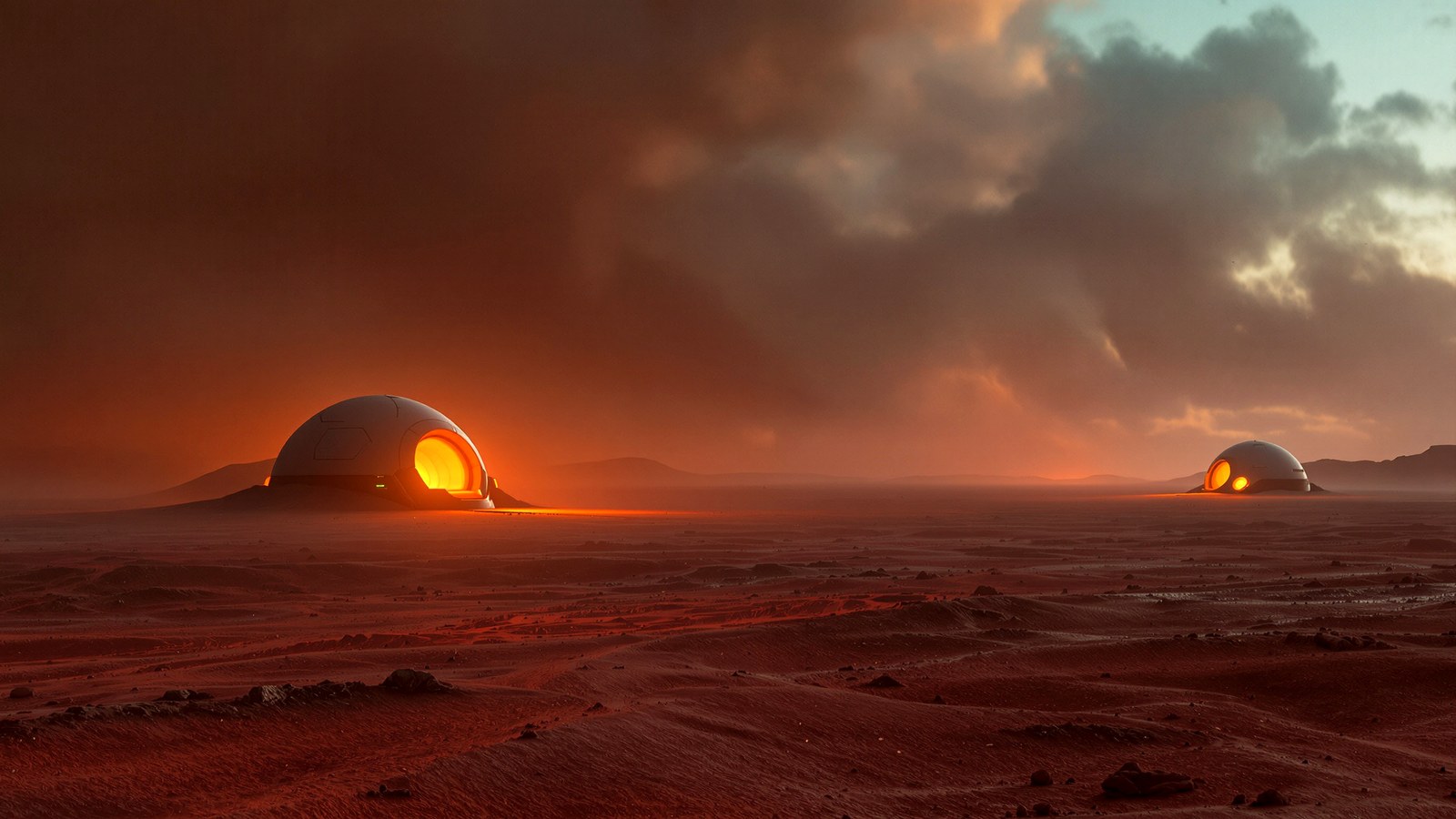Red planet surface with domes